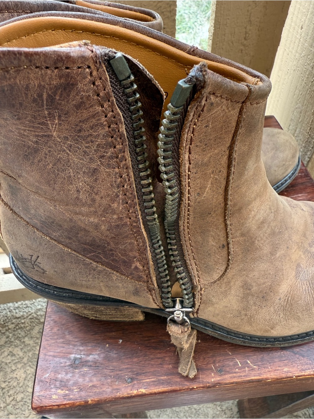 John Fluevog Brown Leather Side-Zip Ankle Booties - Picture 7 of 13